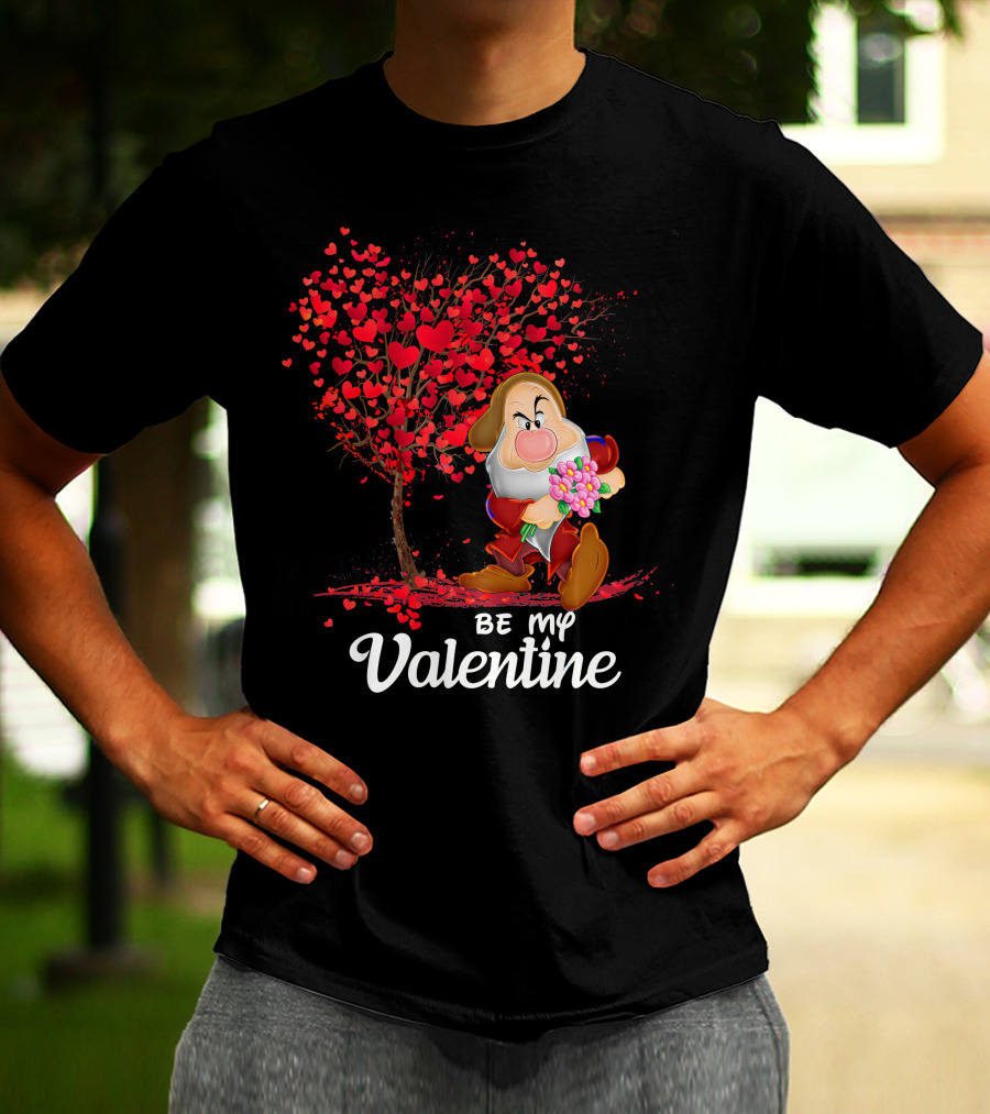 Be My Valentine Grumpy Character With Heart Tree And Flowers T-Shirt