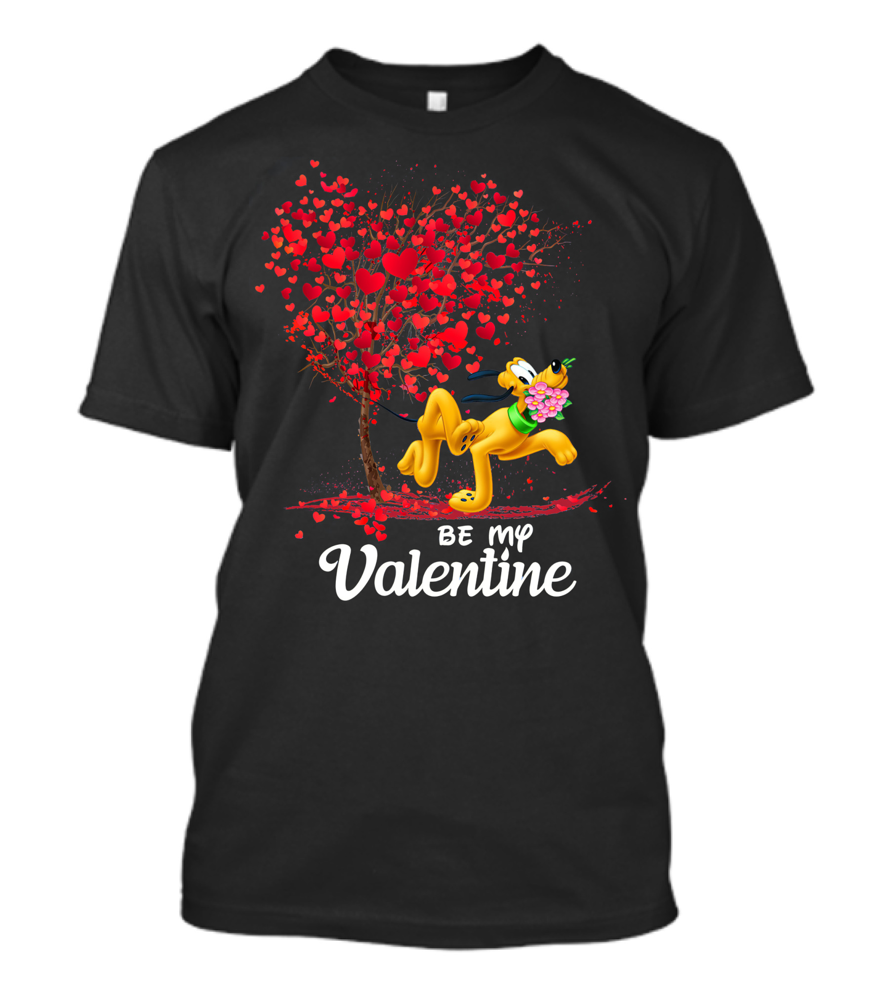 Be My Valentine Pluto With Heart Tree And Flowers T-Shirt