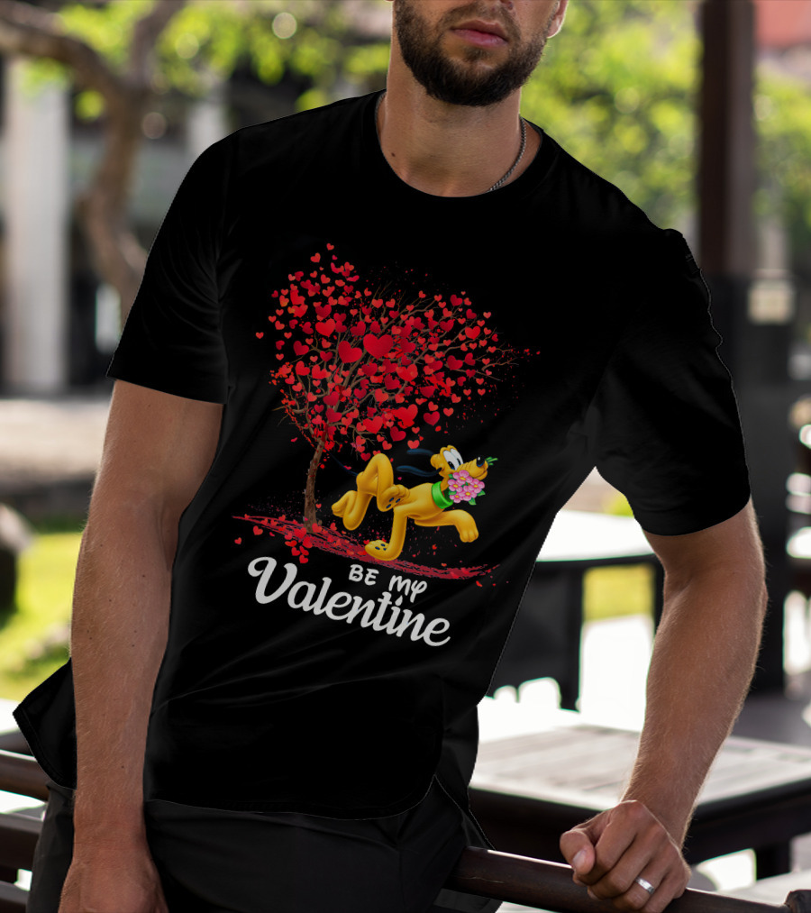 Be My Valentine Pluto With Heart Tree And Flowers T-Shirt