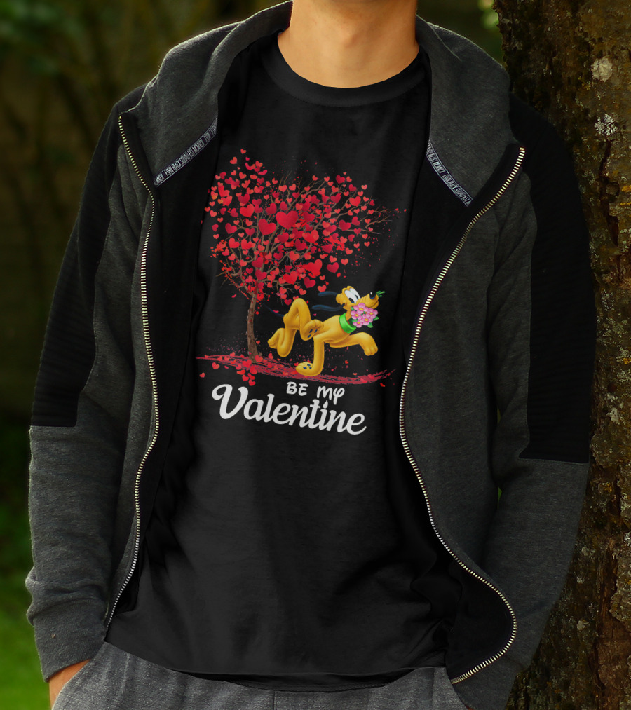 Be My Valentine Pluto With Heart Tree And Flowers T-Shirt