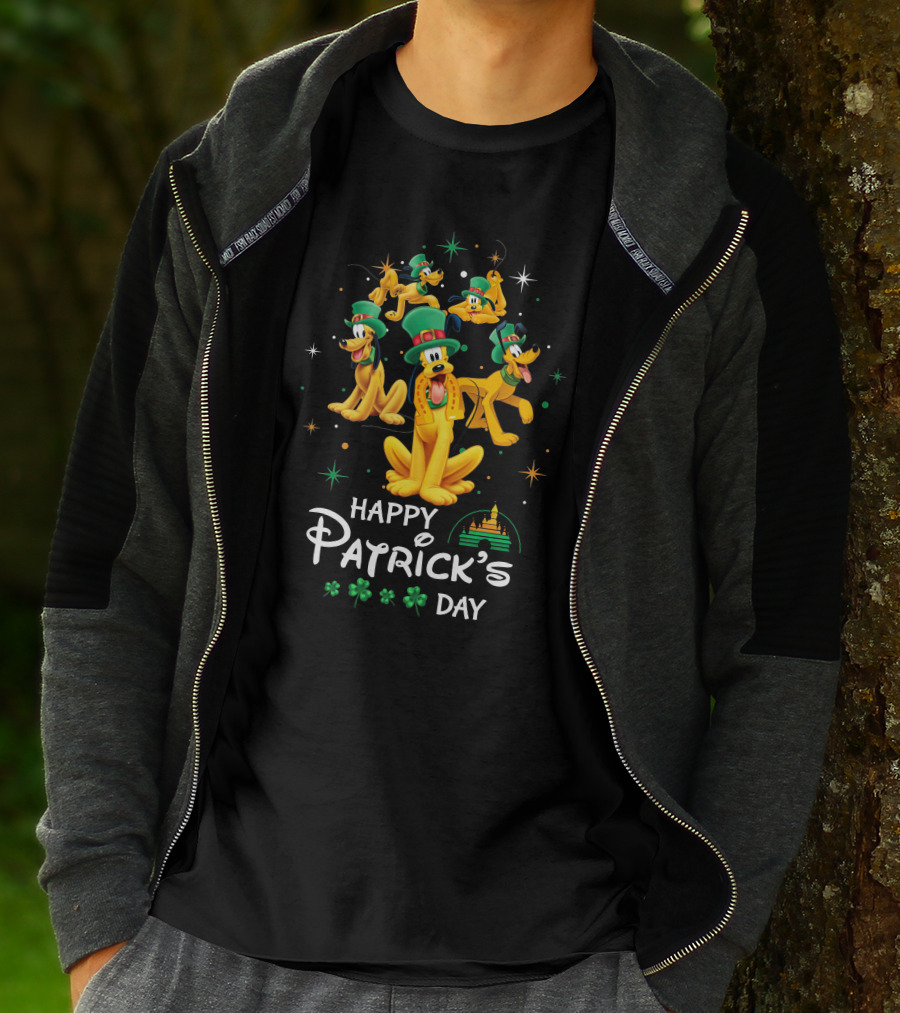 Happy Patrick's Day Pluto With Shamrocks And Castle T-Shirt