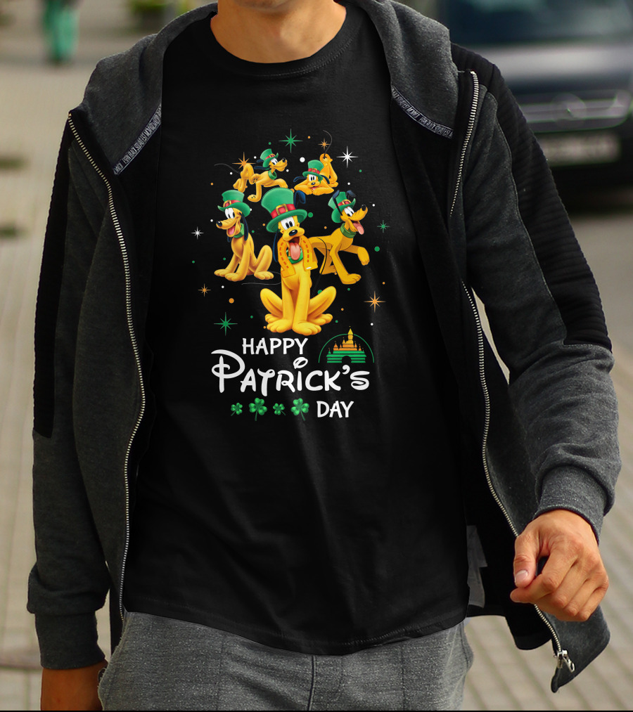 Happy Patrick's Day Pluto With Shamrocks And Castle T-Shirt