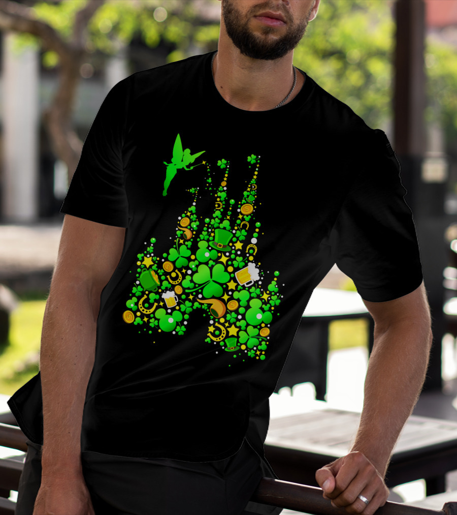 Disney Castle St. Patrick's Day Tinkerbell Leprechaun Hat Clover Coins Beer T-Shirt