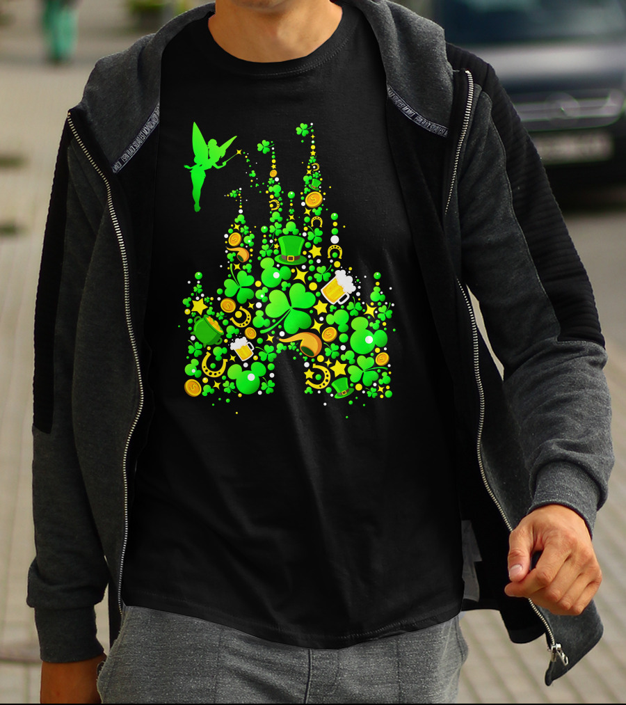 Disney Castle St. Patrick's Day Tinkerbell Leprechaun Hat Clover Coins Beer T-Shirt