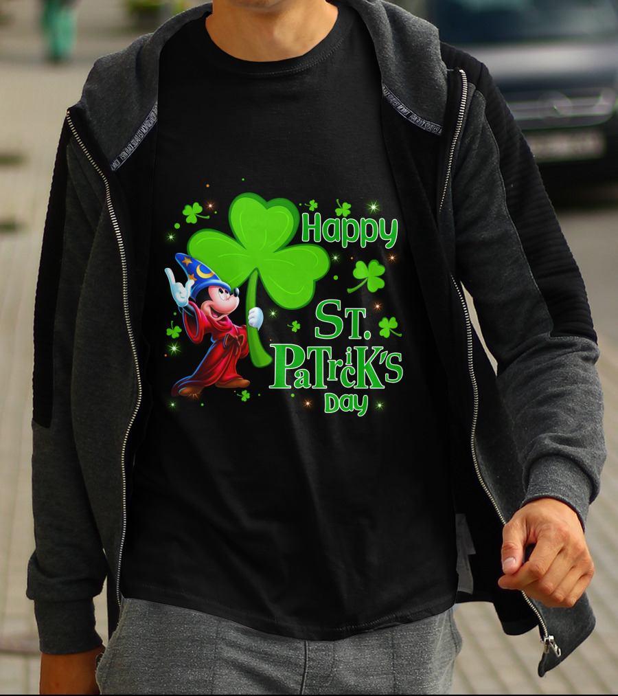 Sorcerer Mickey Happy St. Patrick's Day Shamrock T-Shirt