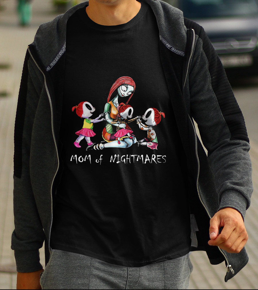 Mom Of Nightmares Three Girls Halloween Themed T-Shirt