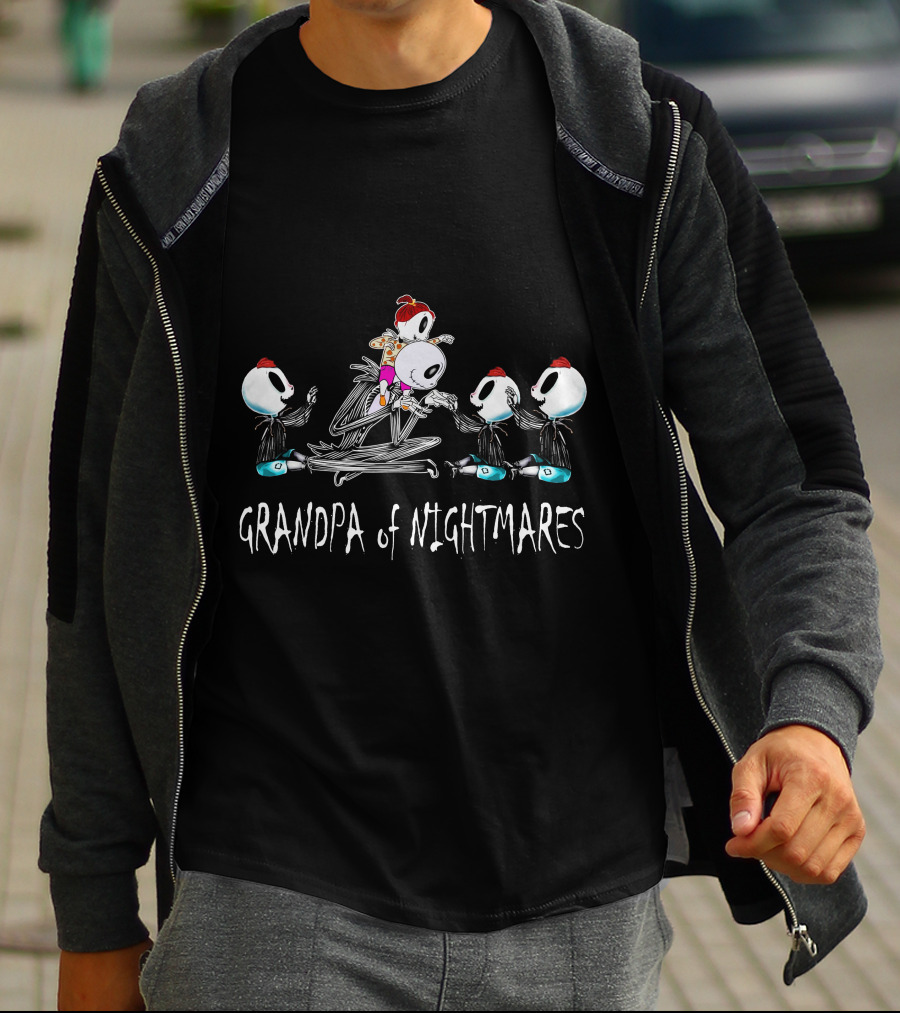 Grandpa Of Nightmares With 3 Boys 1 Girl Skeleton Family T-Shirt