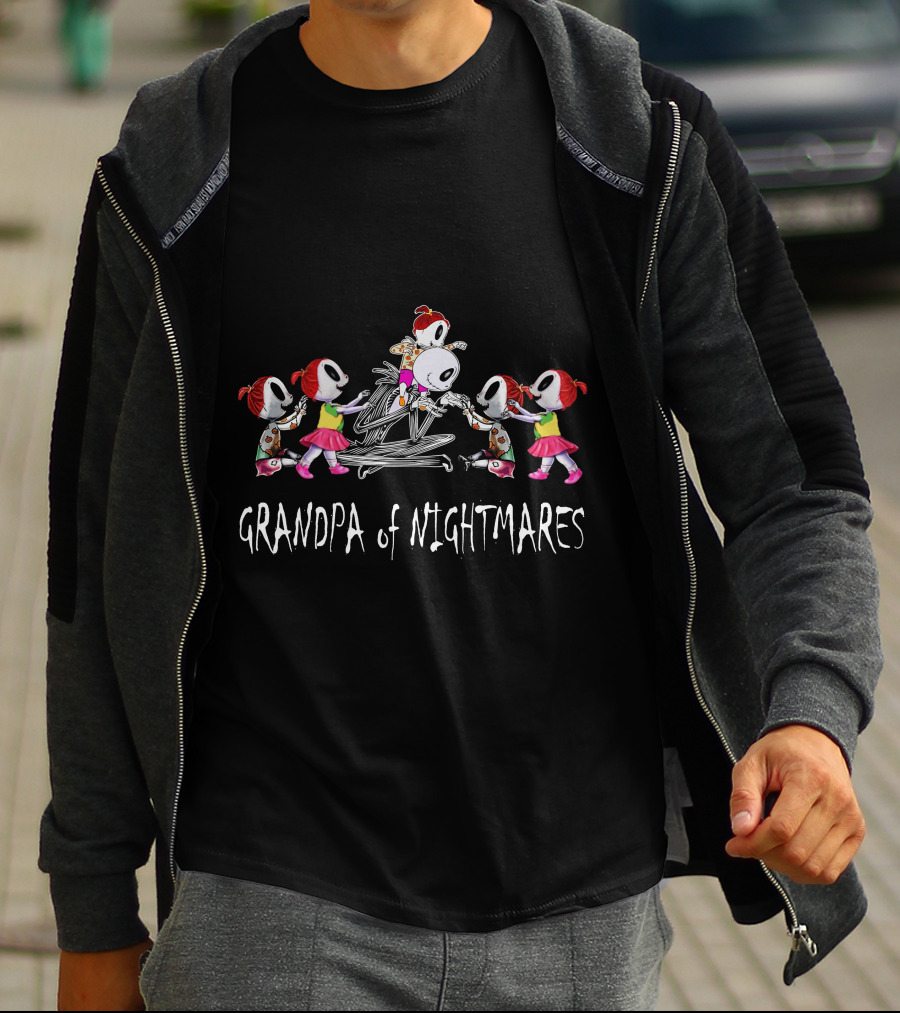 Grandpa Of Nightmares Surrounded By Five Girls With Red Hair And White Masks T-Shirt