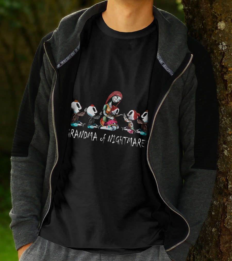 Grandma Of Nightmares With 3 Boys 2 Girls In Creepy T-Shirt