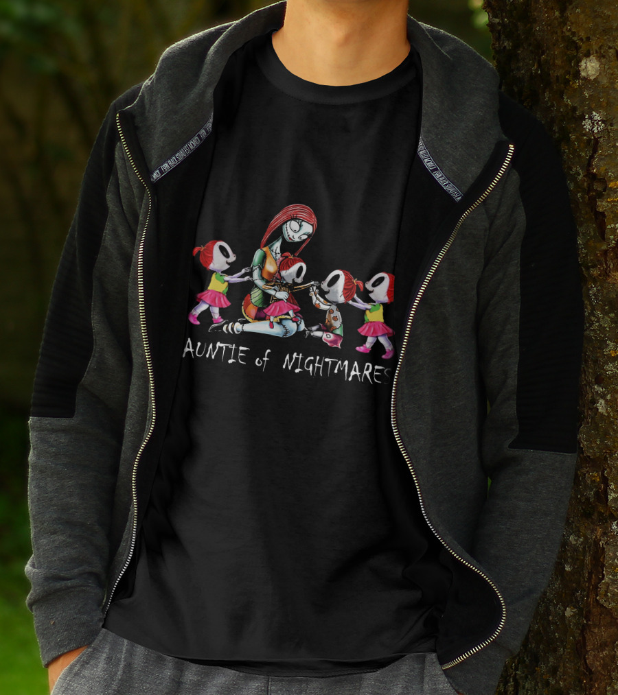 Auntie Of Nightmares With 4 Girls In Skulls And Pink Outfits T-Shirt