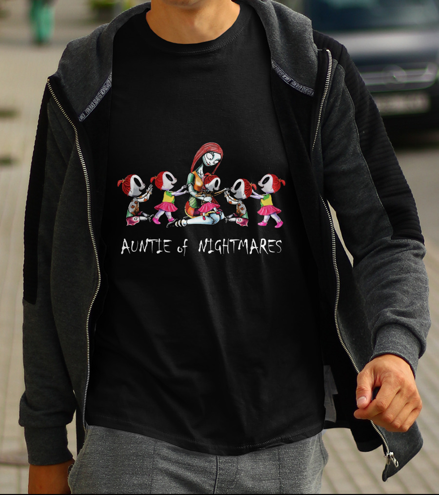 Auntie Of Nightmares With Five Halloween Girls T-Shirt