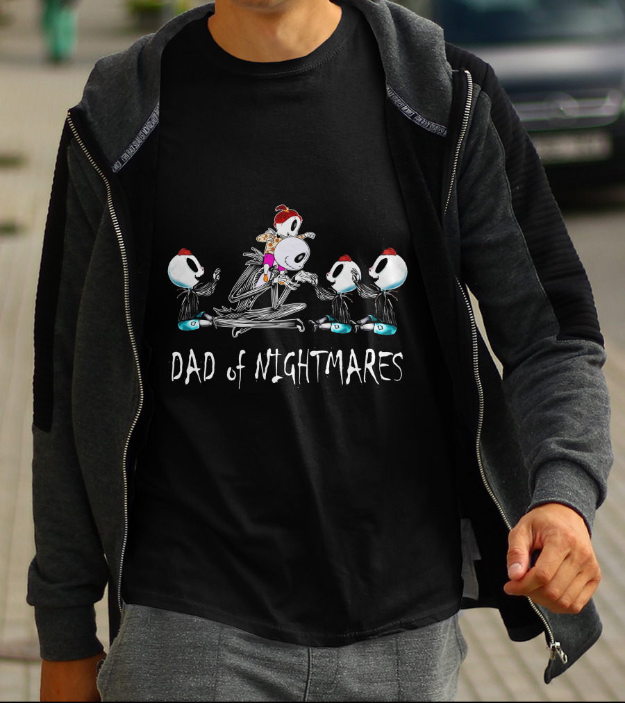 3 Boys 1 Girl Dad Of Nightmares Skeleton Cartoon Characters T-Shirt