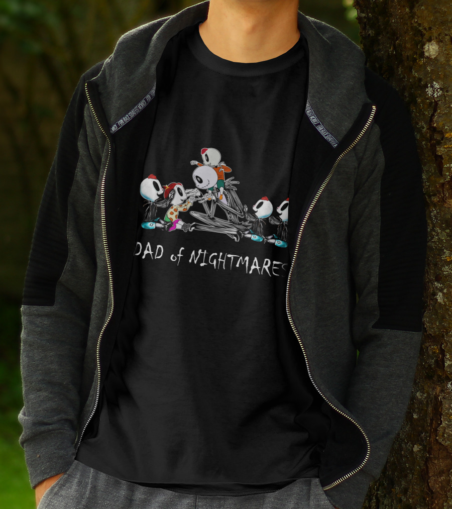 4 Boys 1 Girl Dad Of Nightmares Skeleton Characters In Playful T-Shirt