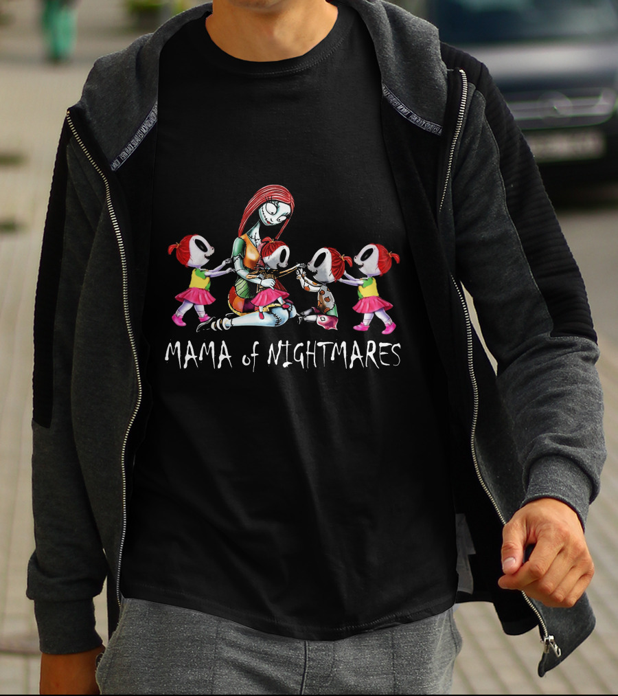 Mama Of Nightmares With 4 Girls Halloween T-Shirt