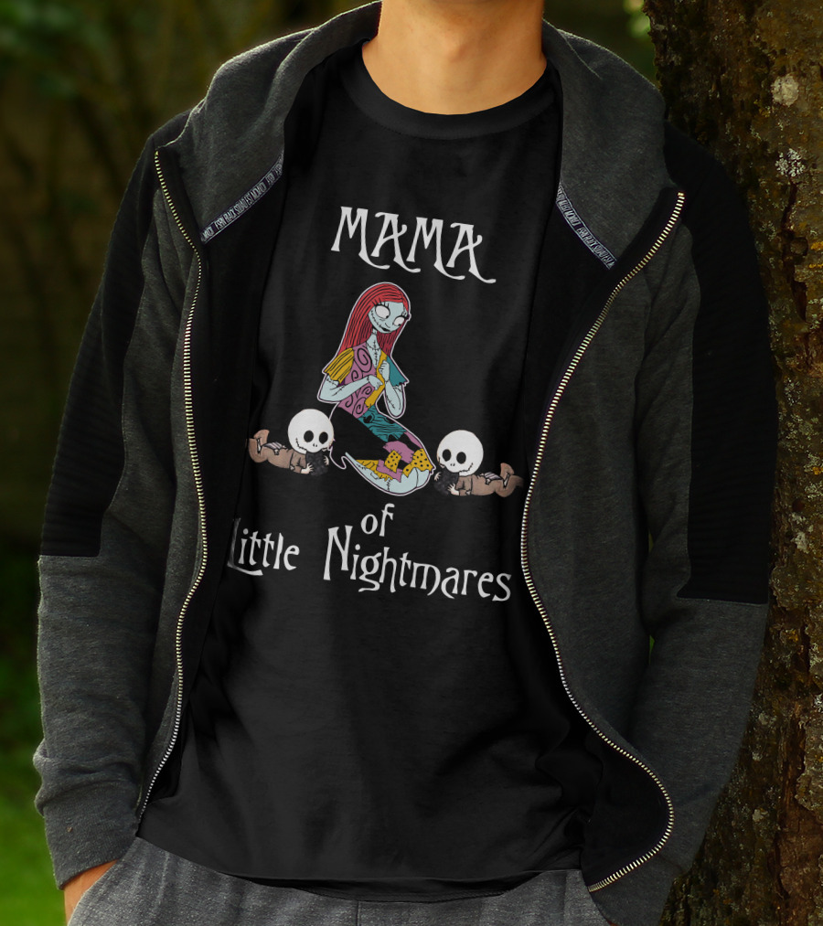 Mama Of Little Nightmares With Adorable Twin Skeleton Babies T-Shirt