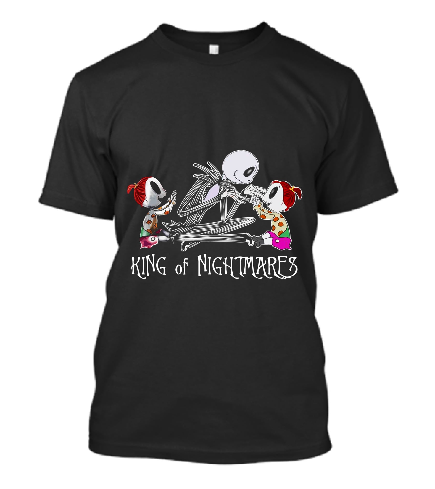 King Of Nightmares With Two Girls And Skeleton Character T-Shirt