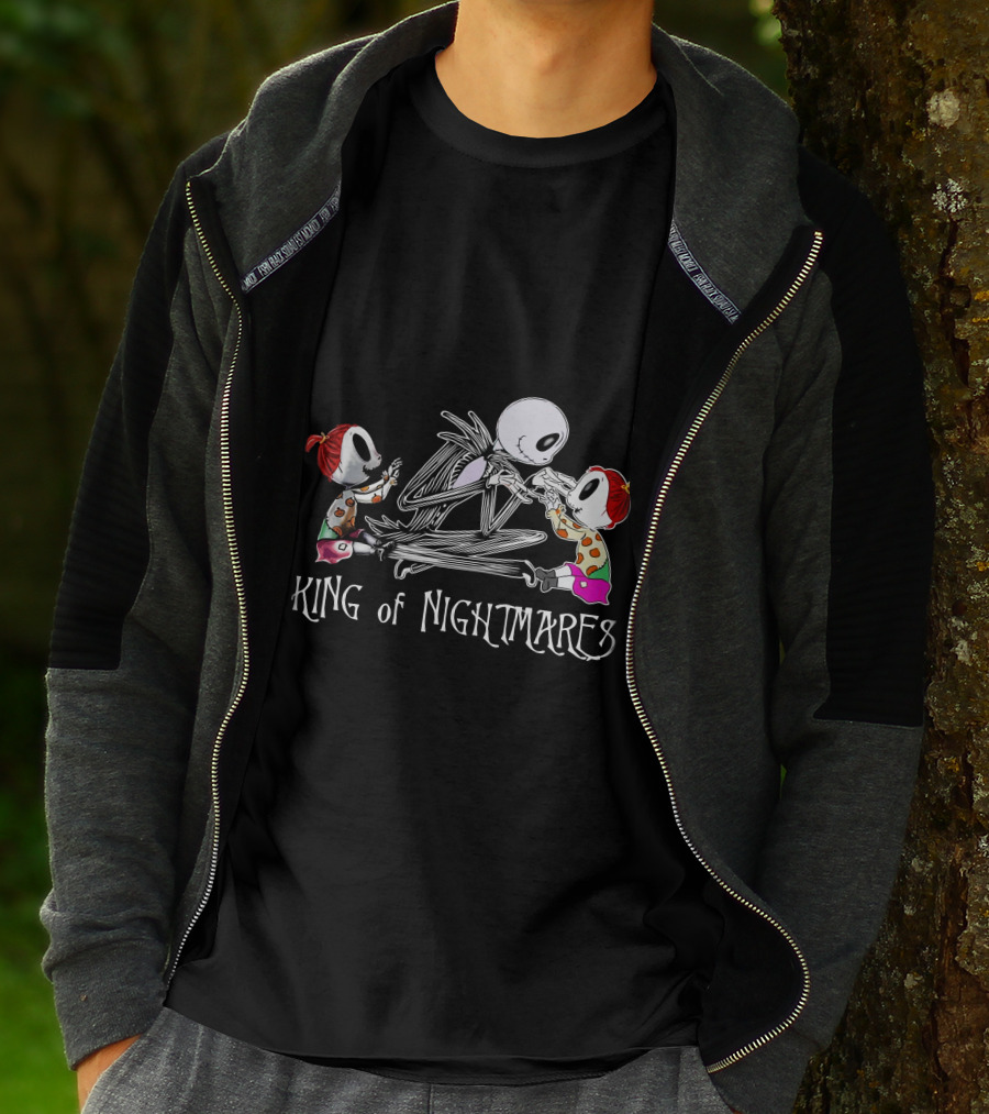 King Of Nightmares With Two Girls And Skeleton Character T-Shirt