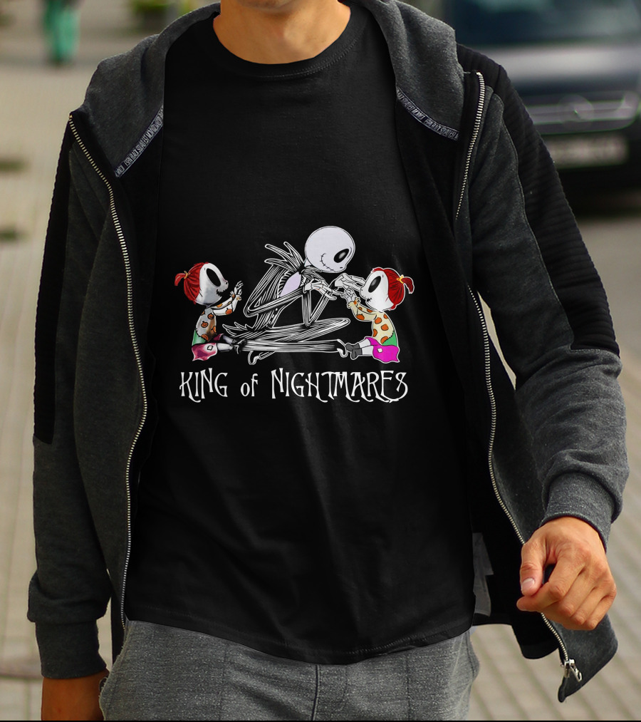 King Of Nightmares With Two Girls And Skeleton Character T-Shirt