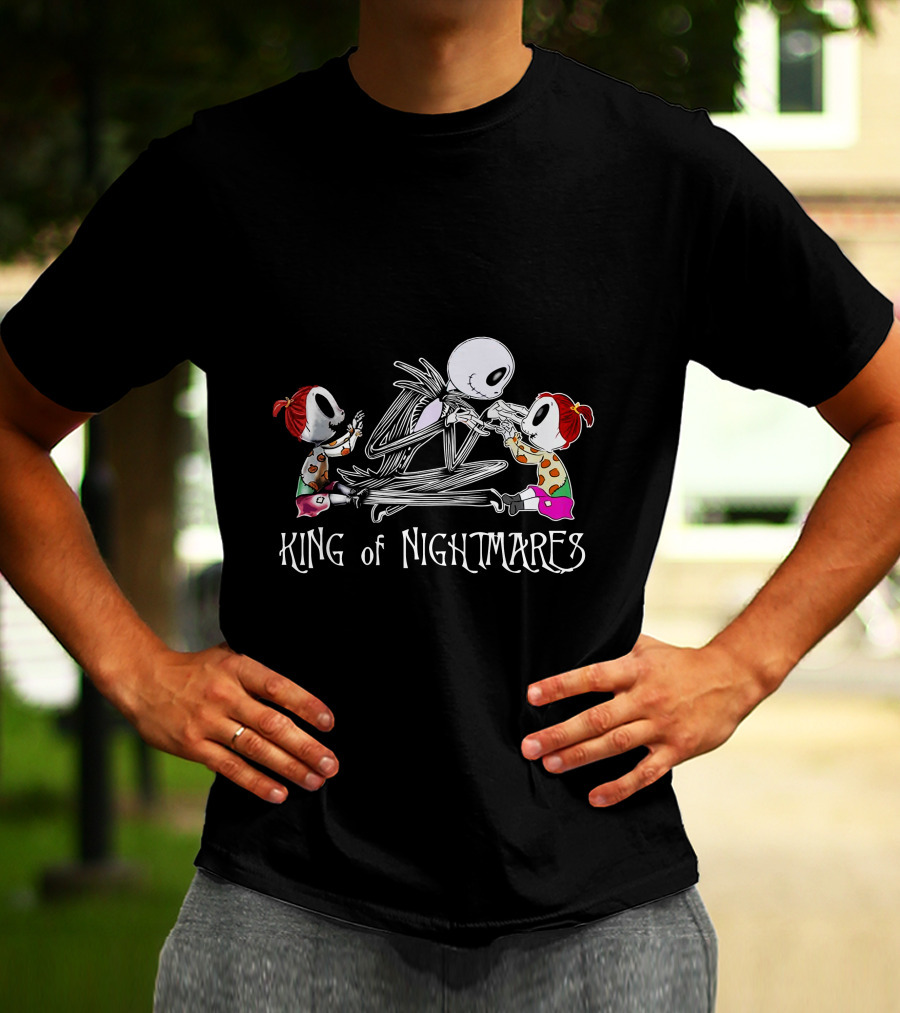 King Of Nightmares With Two Girls And Skeleton Character T-Shirt