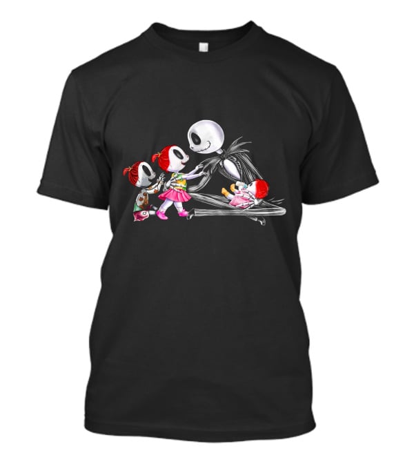 Jack Skellington And 3 Girls Halloween Scene T-Shirt