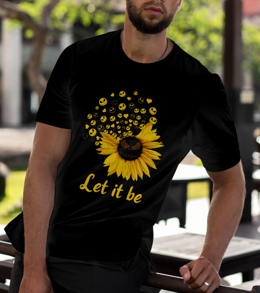 Jack Skellington Face Sunflower Let It Be Hearts Yellow Smiles T-Shirt