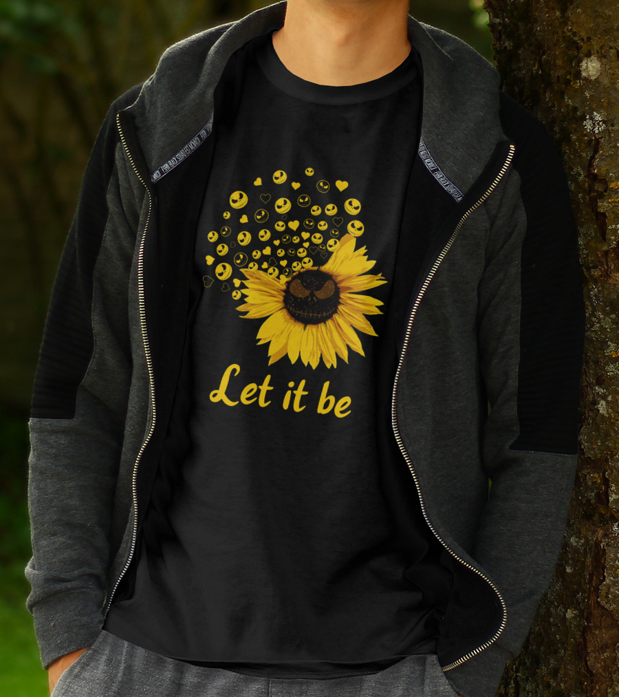 Jack Skellington Face Sunflower Let It Be Hearts Yellow Smiles T-Shirt