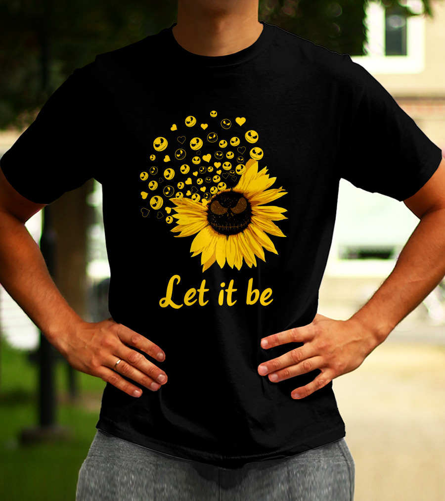 Jack Skellington Face Sunflower Let It Be Hearts Yellow Smiles T-Shirt