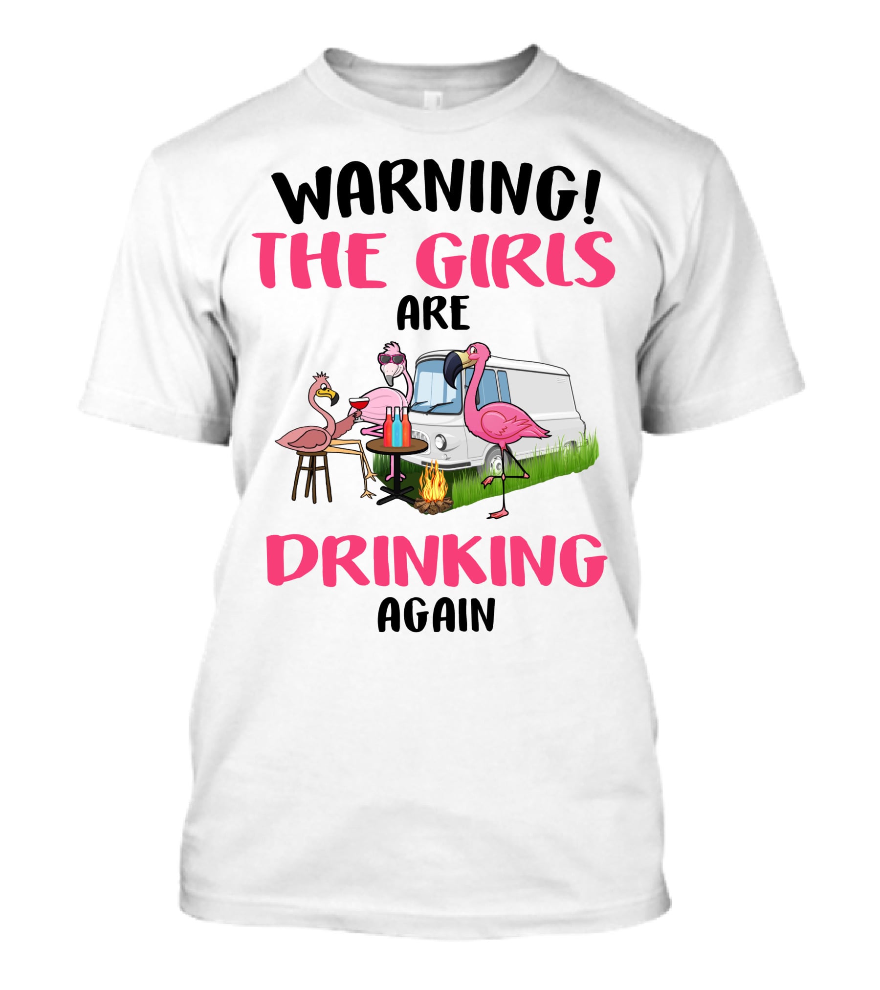 WARNING THE GIRLS ARE DRINKING AGAIN Flamingos Caravan Campfire T-Shirt