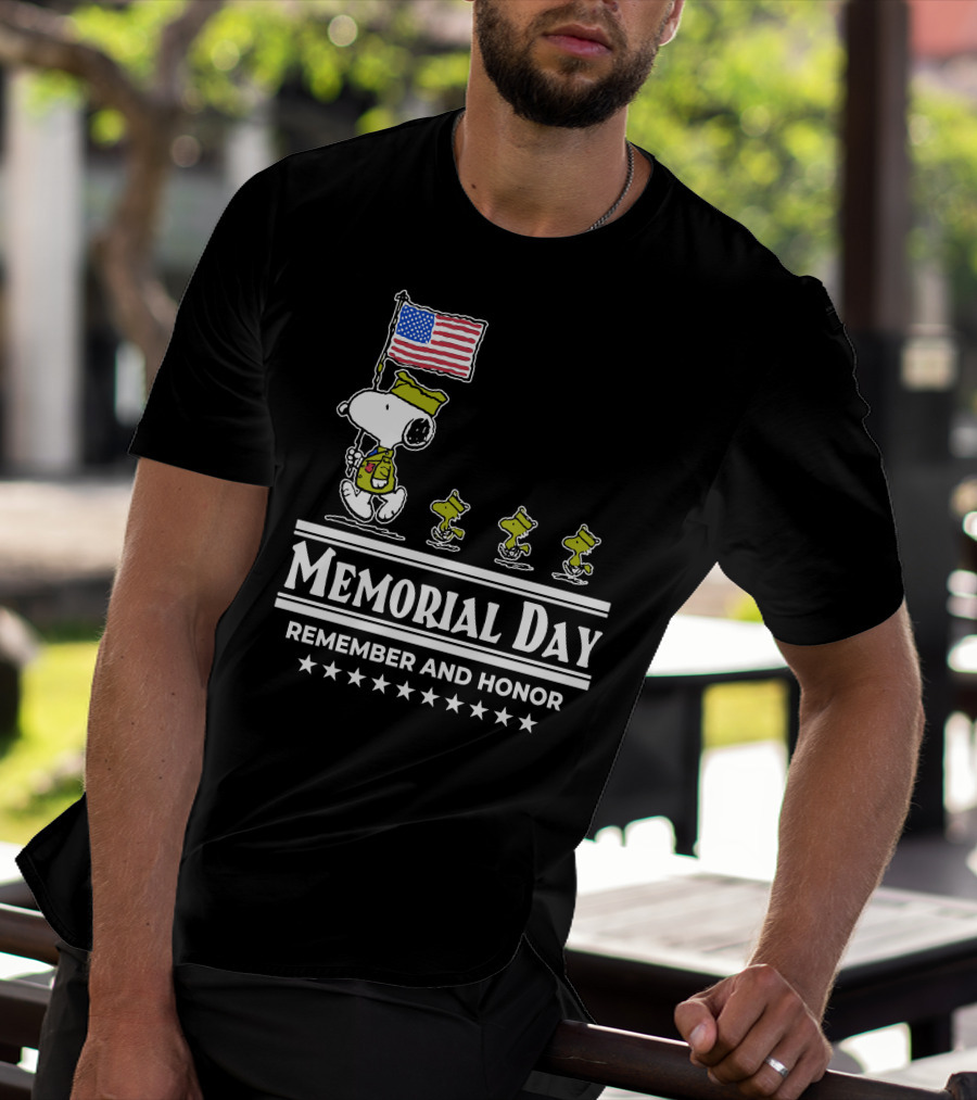 Snoopy Woodstock American Flag Memorial Day Remember And Honor T-Shirt