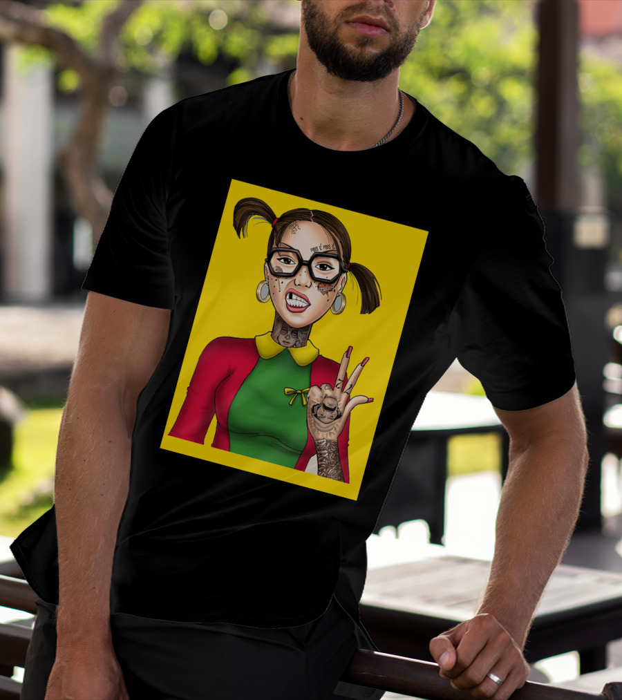 La Chilindrina La Toxica Tattoo Style Illustration Yellow Background T-Shirt