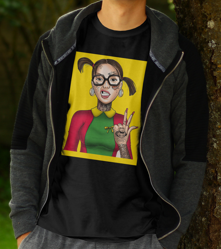 La Chilindrina La Toxica Tattoo Style Illustration Yellow Background T-Shirt