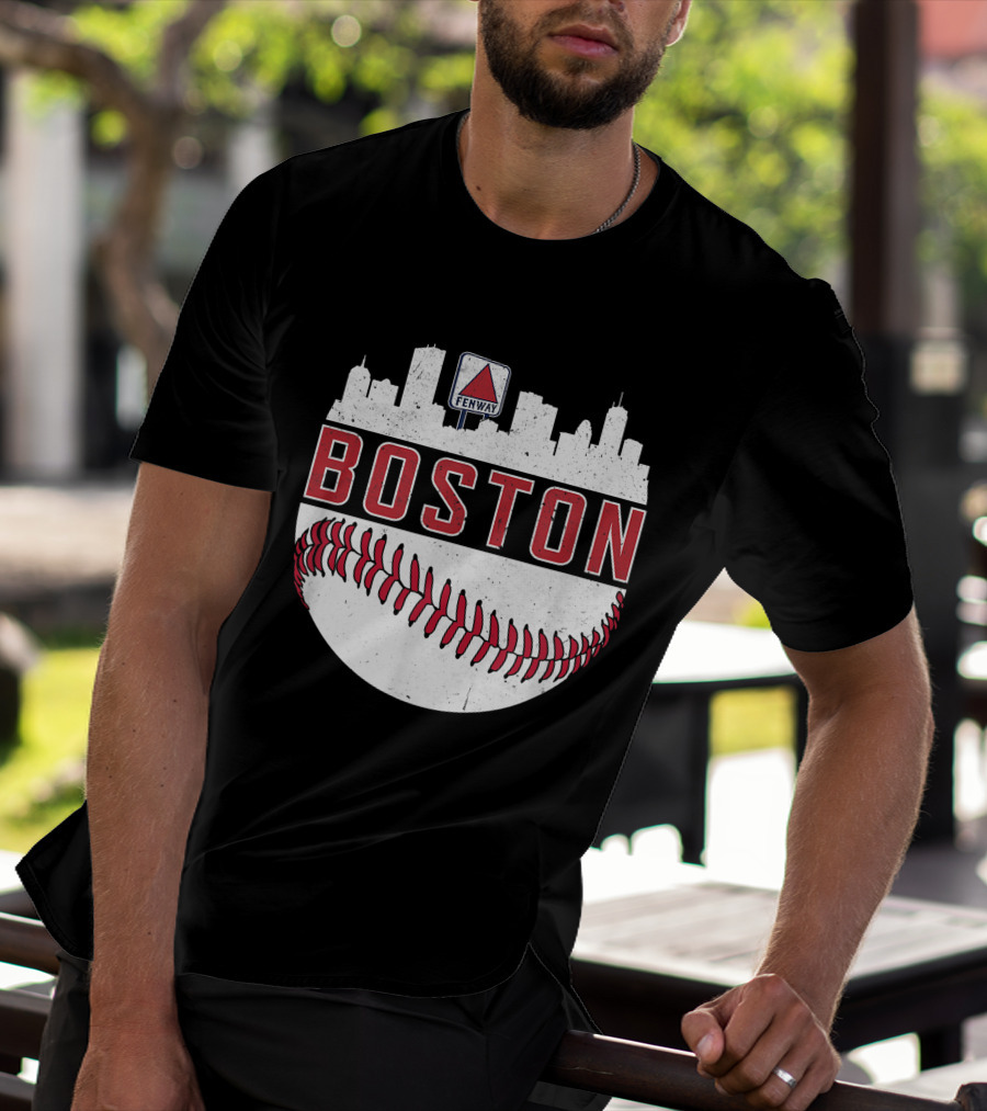 Boston Fenway Skyline Baseball Red Sox Novelty Massachusetts T-Shirt