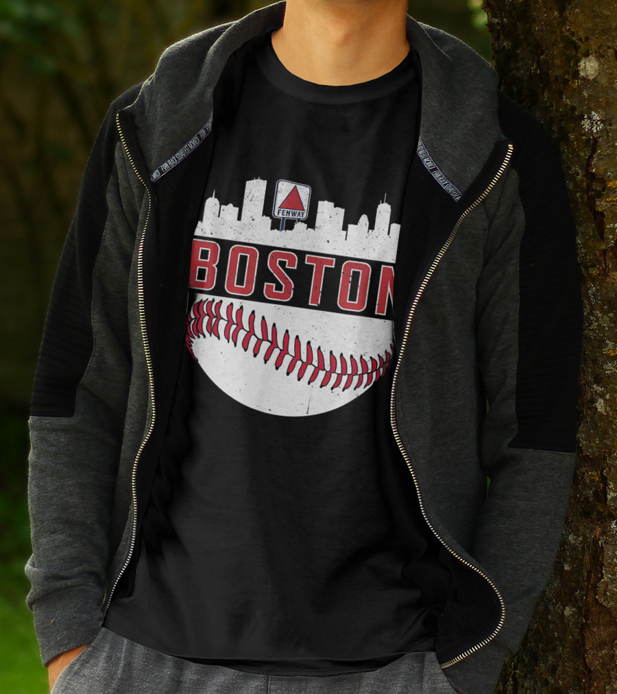 Boston Fenway Skyline Baseball Red Sox Novelty Massachusetts T-Shirt