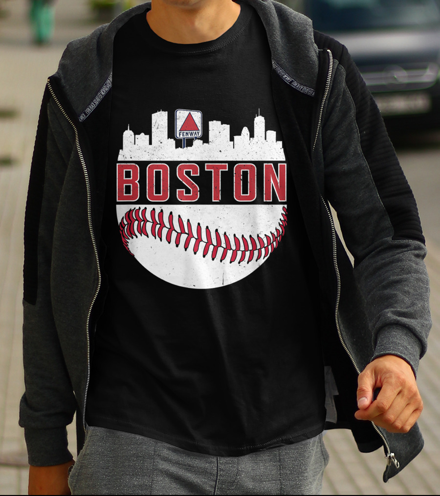 Boston Fenway Skyline Baseball Red Sox Novelty Massachusetts T-Shirt