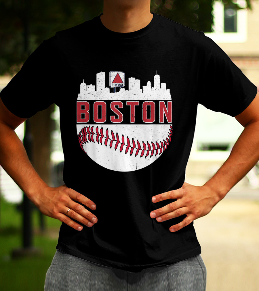Boston Fenway Skyline Baseball Red Sox Novelty Massachusetts T-Shirt