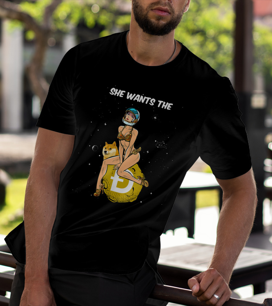 She Wants The Dogecoin Doge Crypto Moon Astronaut Space Girl T-Shirt