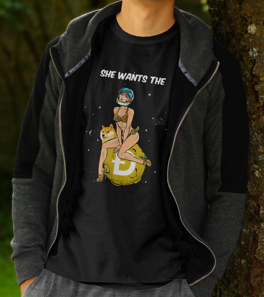 She Wants The Dogecoin Doge Crypto Moon Astronaut Space Girl T-Shirt