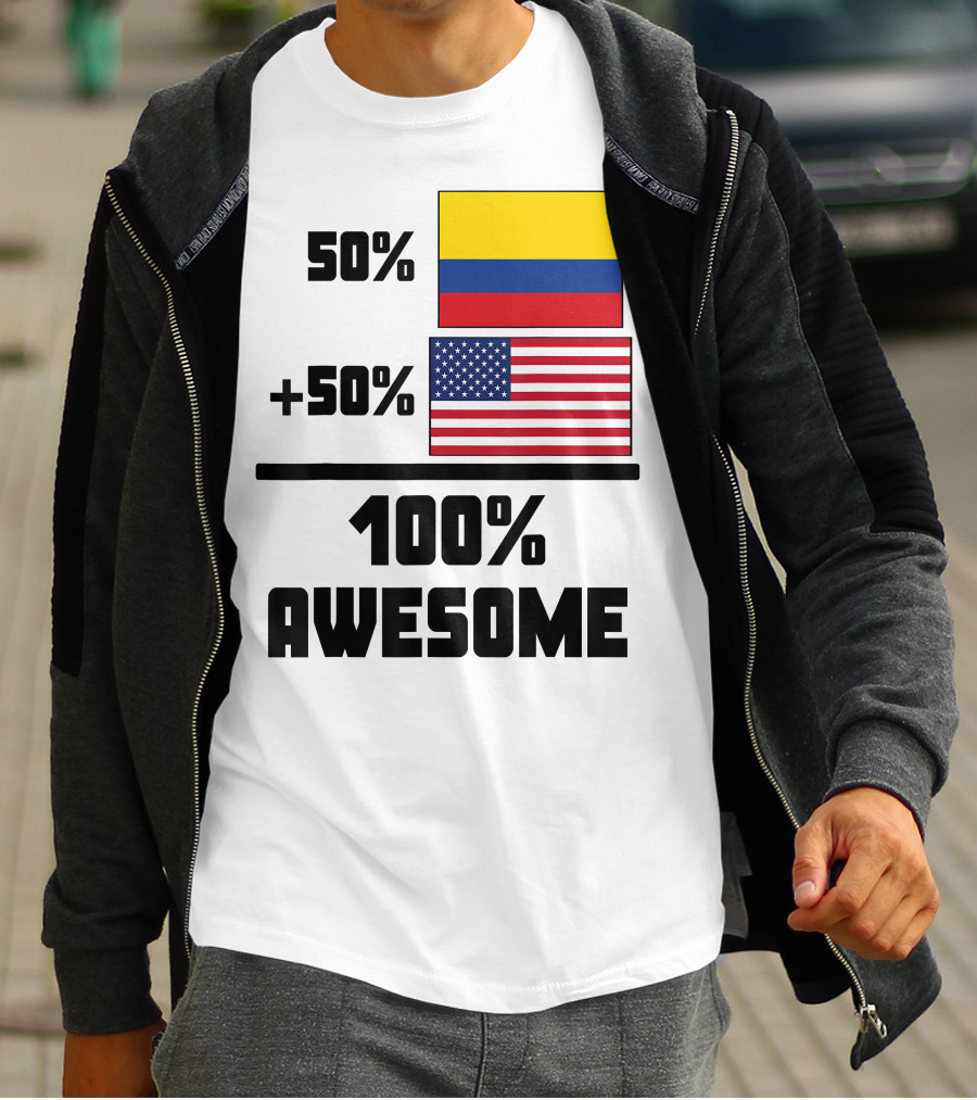 50 Colombian 50 American Flags 100 Awesome T-Shirt