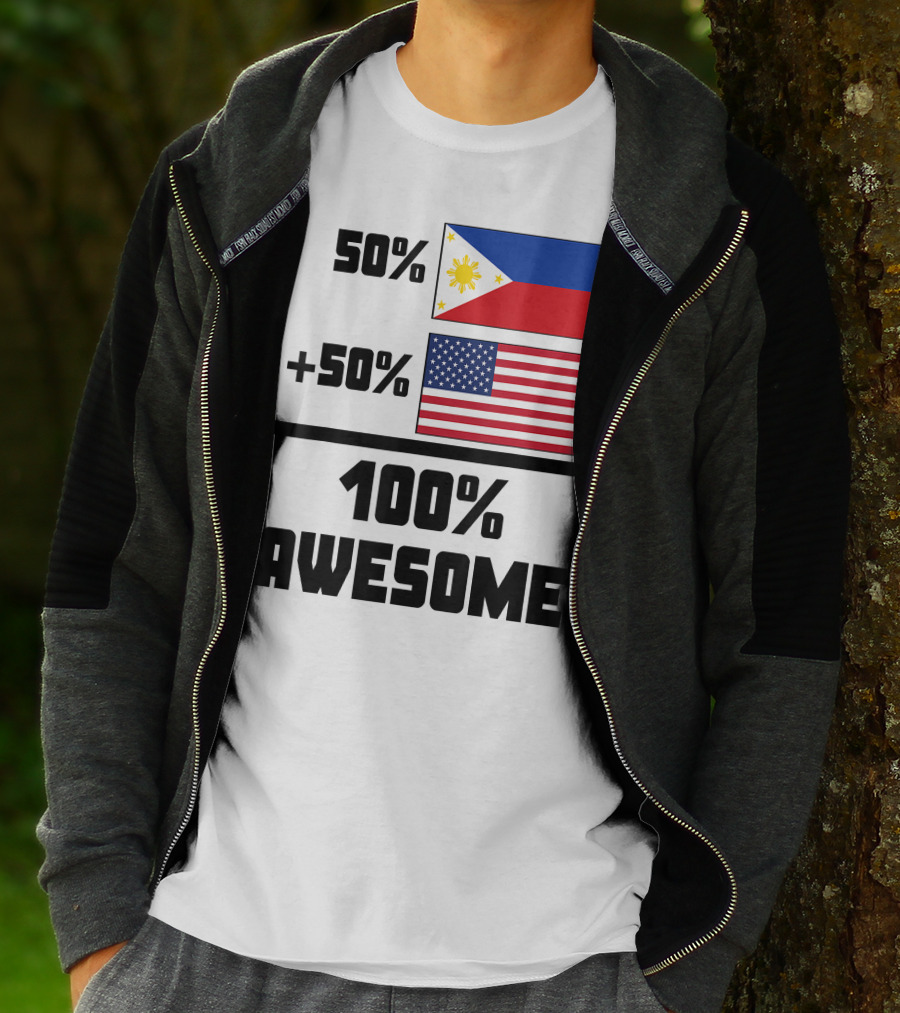 50 Filipino 50 American 100 Awesome Philippines Flag USA Flag T-Shirt