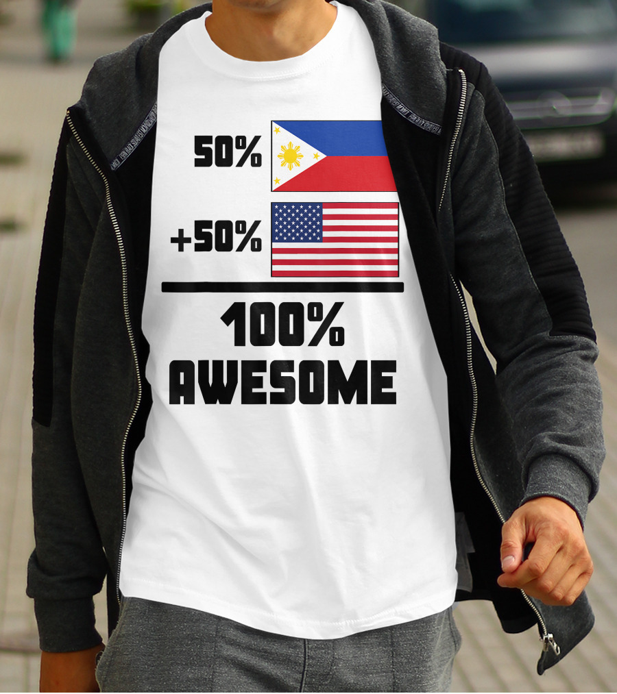 50 Filipino 50 American 100 Awesome Philippines Flag USA Flag T-Shirt