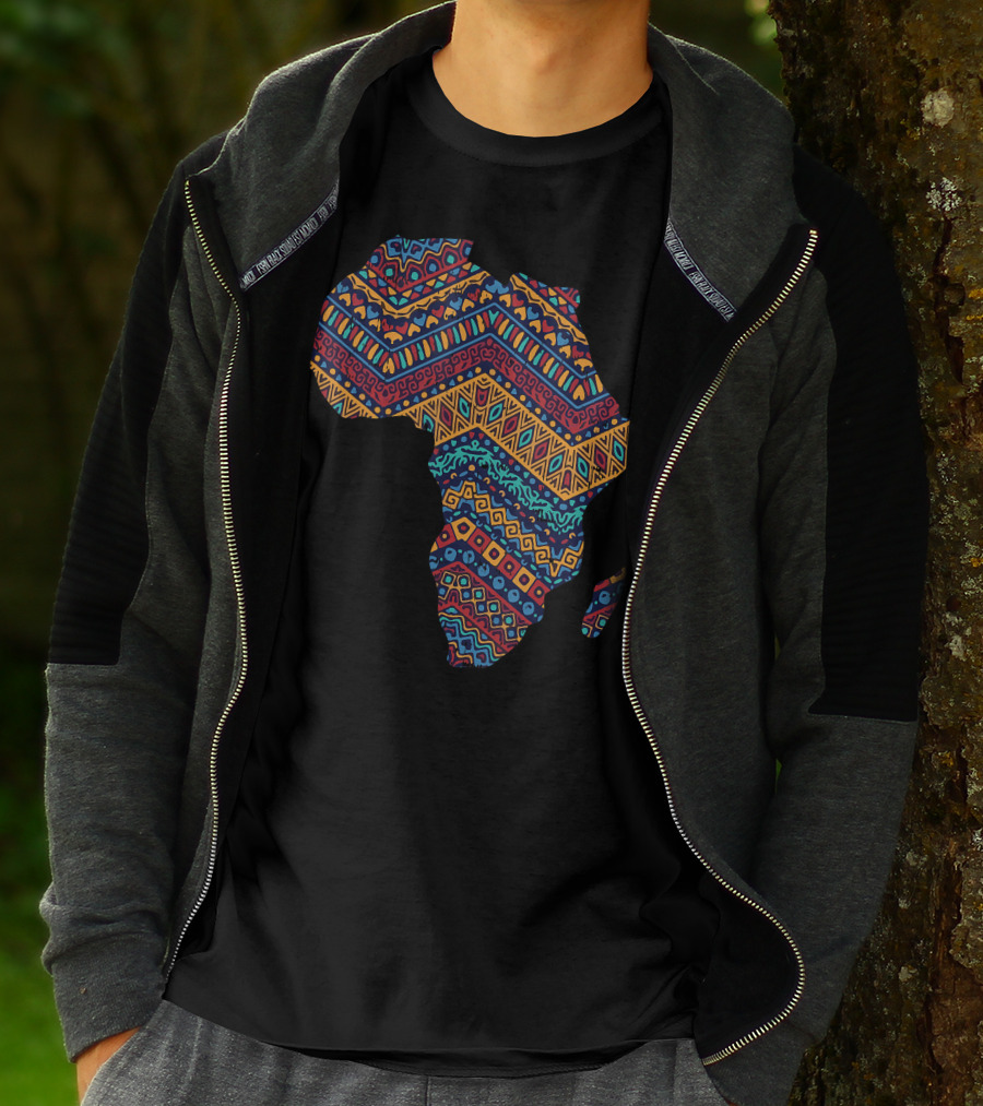 Africa Flag Kente Cloth Black Pride African American Map T-Shirt