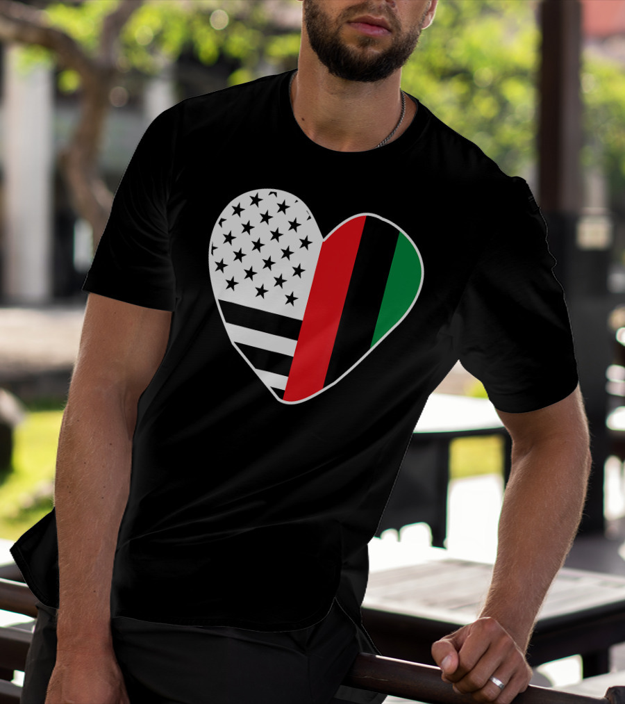 African American Black History Month Heart With USA And Pan-African Colors T-Shirt