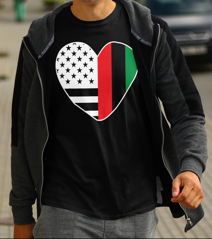 African American Black History Month Heart With USA And Pan-African Colors T-Shirt