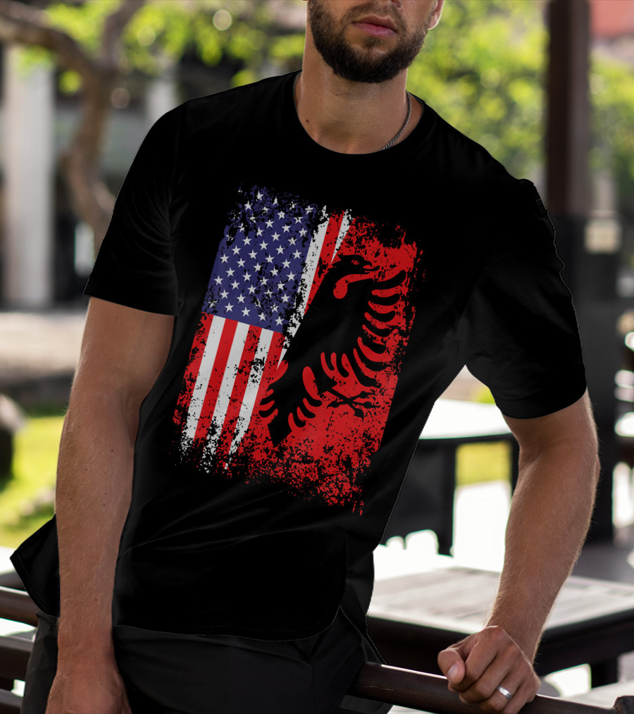 USA American Albania Flag Patriotic Albanian American Flag T-Shirt
