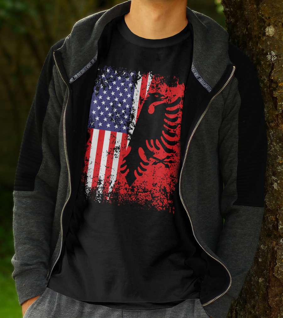 USA American Albania Flag Patriotic Albanian American Flag T-Shirt