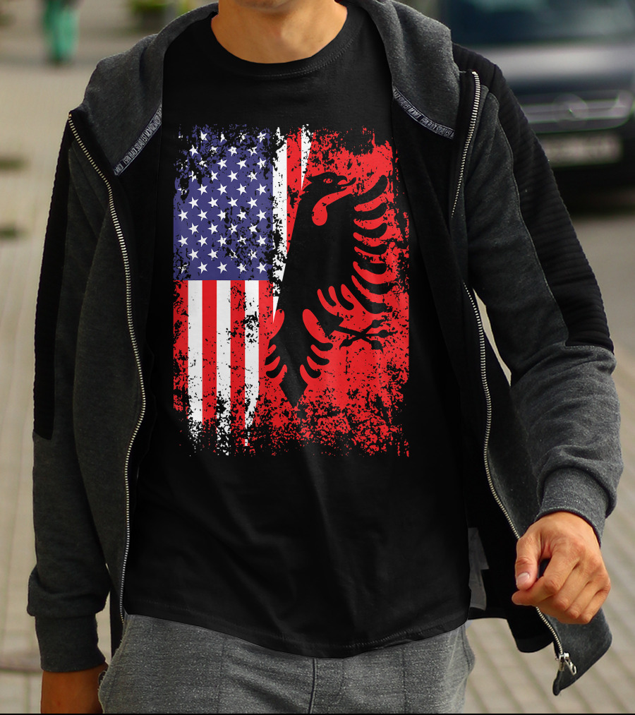 USA American Albania Flag Patriotic Albanian American Flag T-Shirt