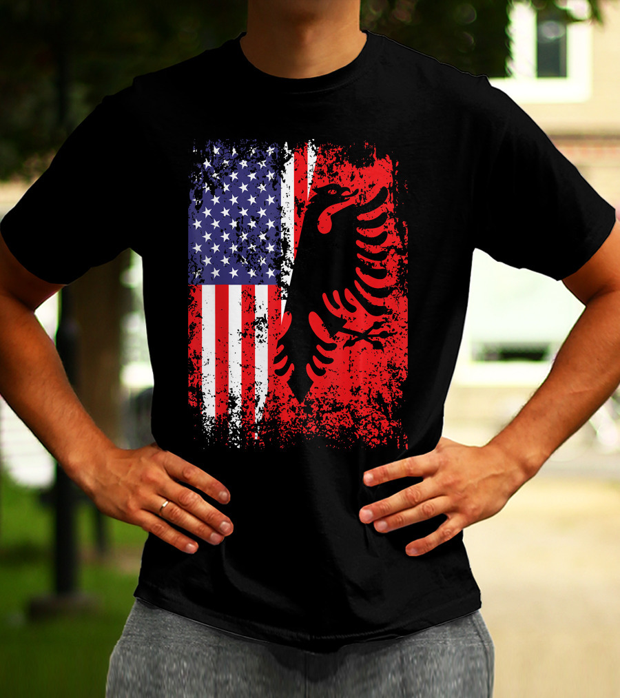 USA American Albania Flag Patriotic Albanian American Flag T-Shirt