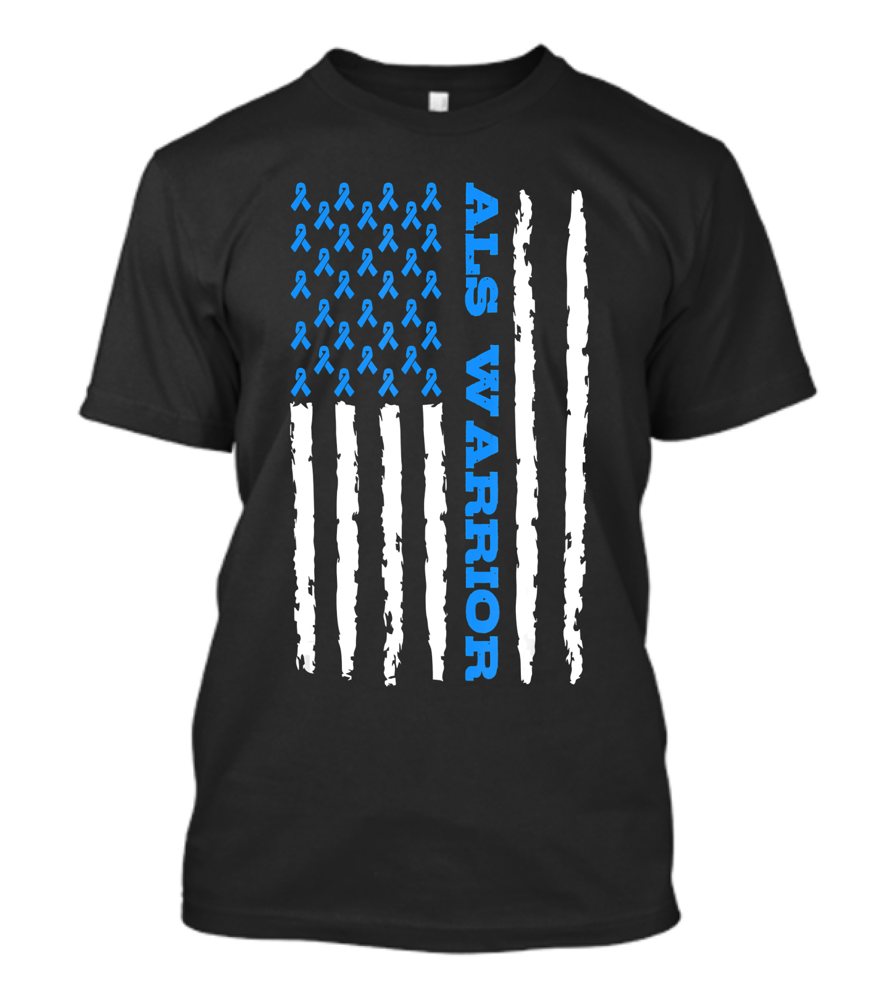 ALS Warrior Blue Ribbon Awareness American Flag USA T-Shirt
