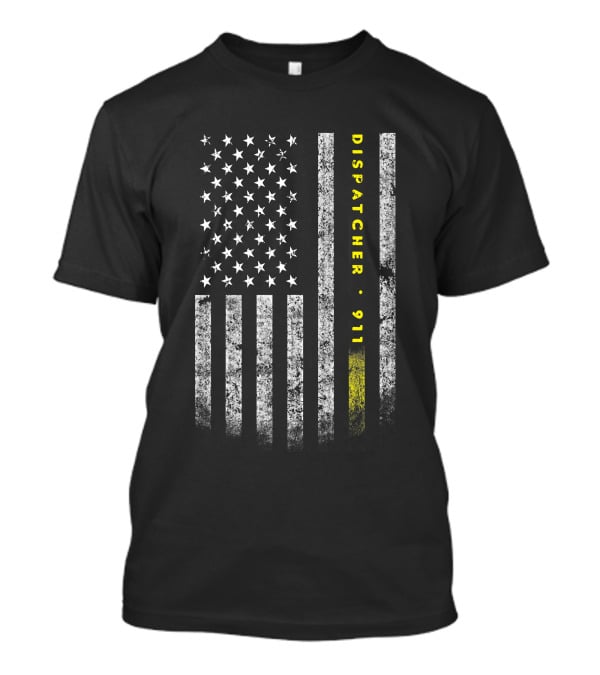 Dispatcher 911 American Flag With Gold Line USA Flag T-Shirt