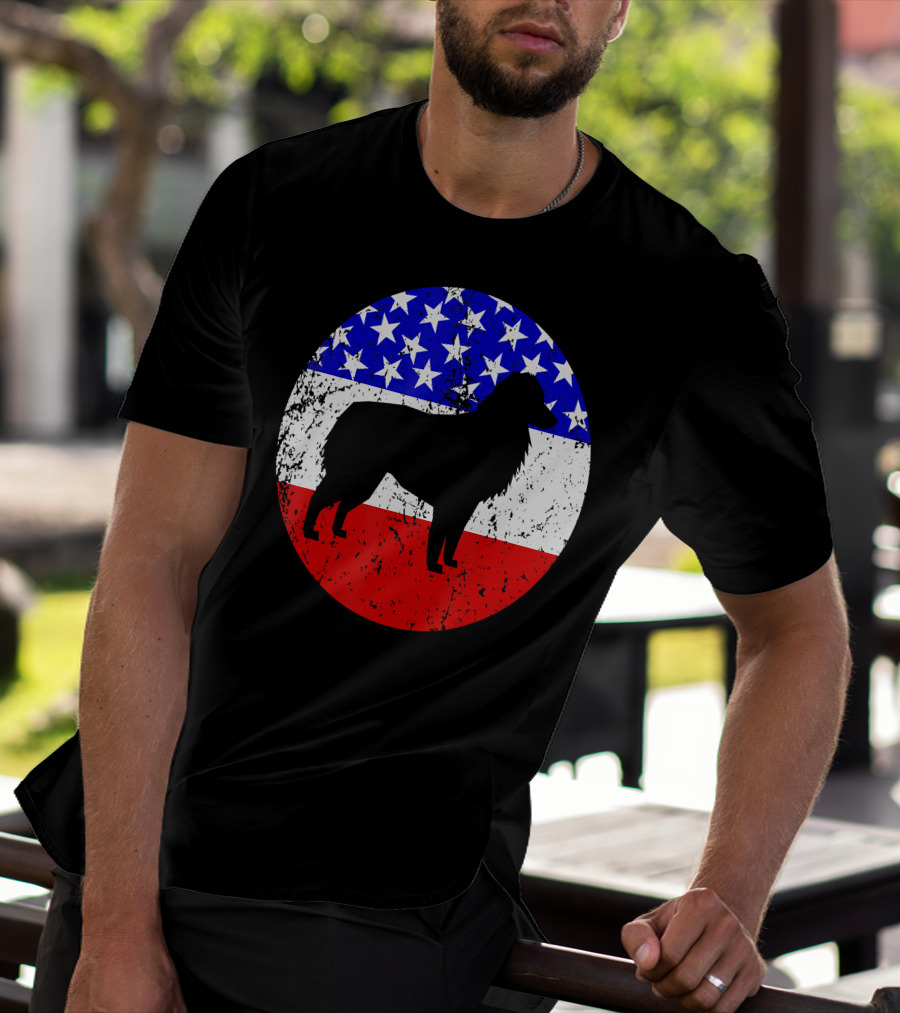 American Flag Australian Shepherd Silhouette Vintage Aussie Dog T-Shirt